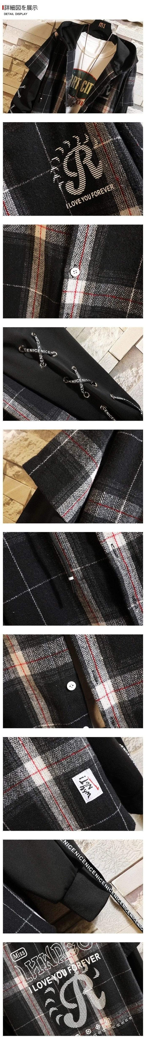 Planet Gates Plaid Hoodie Sweatshirt Men Flannel Fleece Style Hip Hop High Street Casual Cardigan Long-Sleeved