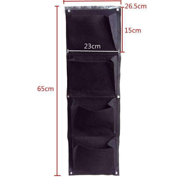 Planet Gates Planter Grow Bag 4 Pockets Black Vertical Garden Wall-mounted Planting Flower Vegetable Living Garden Home Supplies 26.5*65cm