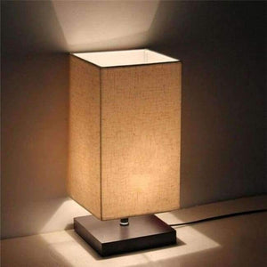 Planet Gates Plastic Base Minimalist Table Lamp Bedside Desk Lamp Nightstand Lamps with Solid Wood and Fabric Shade for Bedroom Living Room Table Decor