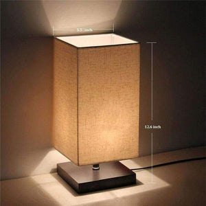 Planet Gates Plastic Base Minimalist Table Lamp Bedside Desk Lamp Nightstand Lamps with Solid Wood and Fabric Shade for Bedroom Living Room Table Decor