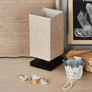 Planet Gates Plastic Base Minimalist Table Lamp Bedside Desk Lamp Nightstand Lamps with Solid Wood and Fabric Shade for Bedroom Living Room Table Decor