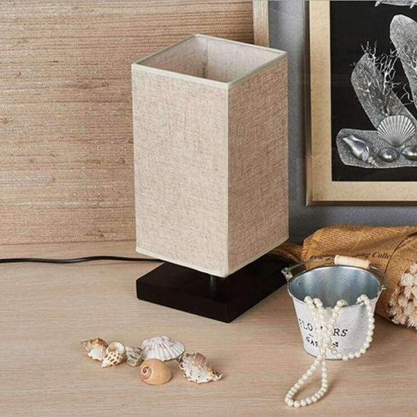 Planet Gates Plastic Base Minimalist Table Lamp Bedside Desk Lamp Nightstand Lamps with Solid Wood and Fabric Shade for Bedroom Living Room Table Decor