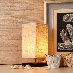 Planet Gates Plastic Base Minimalist Table Lamp Bedside Desk Lamp Nightstand Lamps with Solid Wood and Fabric Shade for Bedroom Living Room Table Decor