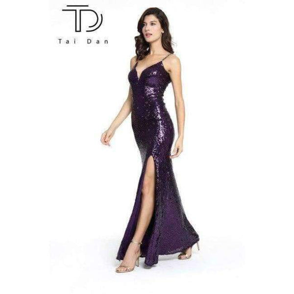 Planet Gates PLUM / 4 Gorgeous Deep V-neck Sleeveless Stretch Long Bridesmaid Prom Dress Shining Sequins Sexy Girl Party Dress