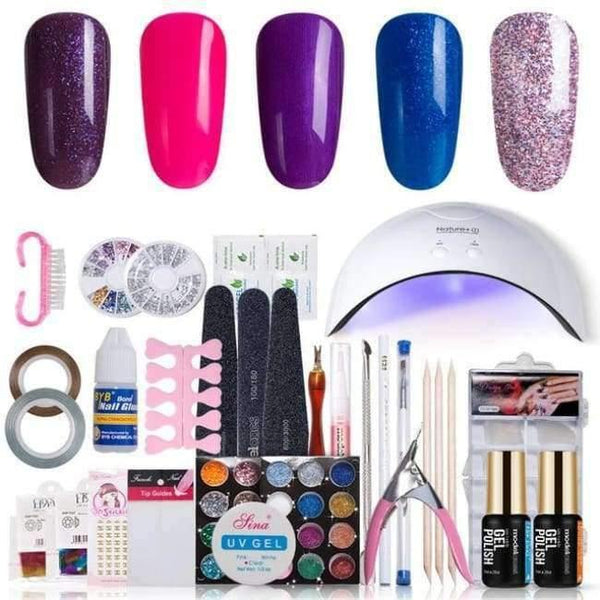 Planet Gates Plum DIY Nail Art Practice Nail Gel Tools Set Nature+16W Led Lamp Nail Dryer Soak Off 3 Colors UV Gel Base Top Coat In Set