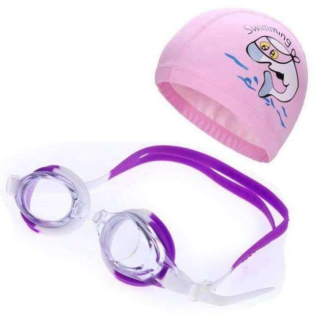 Planet Gates Blue / One Size Children Anti Fog UV Protection Waterproof Silicone Swimming Goggles Glasses Eyewear & PU Fabric Dolphin Swim Cap Hat Set