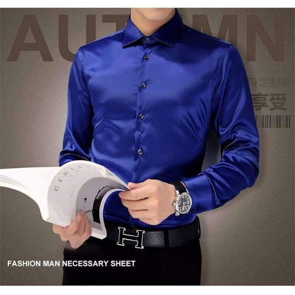 Planet Gates Plus Size 5XL 2017 New Men's Luxury Shirts Wedding Party Dress Long Sleeve Shirt Silk Tuxedo Shirt Men Mercerized Cotton Shirt