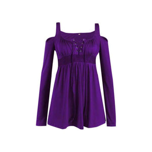 Planet Gates Plus Size 5XL Spring Women T-shirt Sexy V-Neck Lace Up Dew Shoulder T Shirt Female Casual Slim Long Sleeve Tees Tops