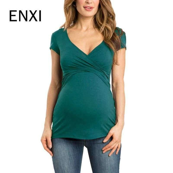 Planet Gates Plus Size V-neck Short Sleeve Maternity Breastfeeding Tops Pregnancy T-Shirts Nursing Clothes For Pregnant Women Feeding Tees