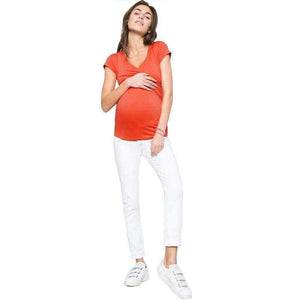Planet Gates Plus Size V-neck Short Sleeve Maternity Breastfeeding Tops Pregnancy T-Shirts Nursing Clothes For Pregnant Women Feeding Tees