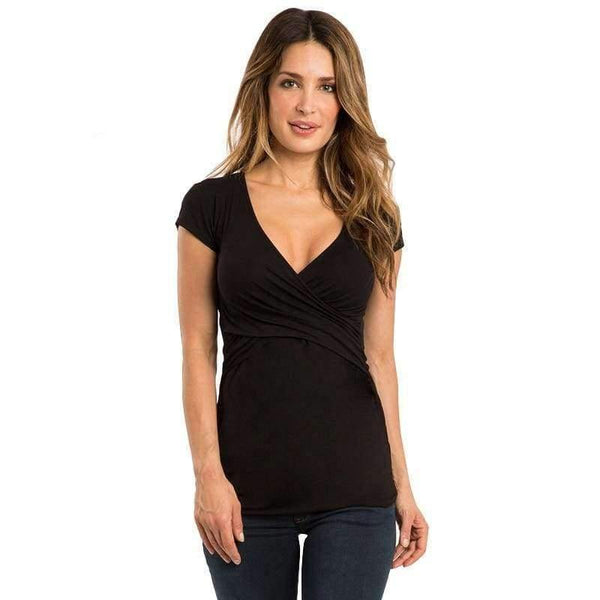 Planet Gates Plus Size V-neck Short Sleeve Maternity Breastfeeding Tops Pregnancy T-Shirts Nursing Clothes For Pregnant Women Feeding Tees
