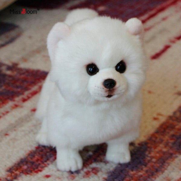 Plush Pomeranian Dog Doll Simulation Dog Stuffed Animal Toys Super Realistic Dog Toy For Pet Lovers Luxury Home Decor Snow White (28cm)