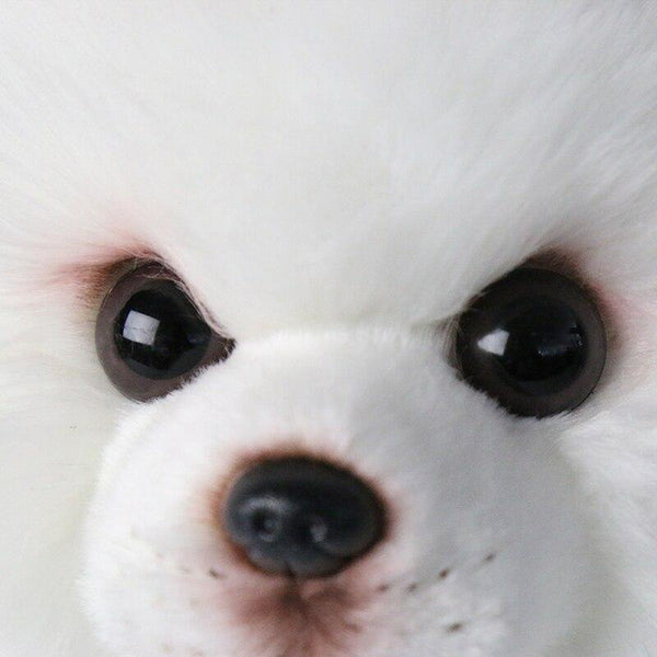 Plush Pomeranian Dog Doll Simulation Dog Stuffed Animal Toys Super Realistic Dog Toy For Pet Lovers Luxury Home Decor Snow White (28cm)