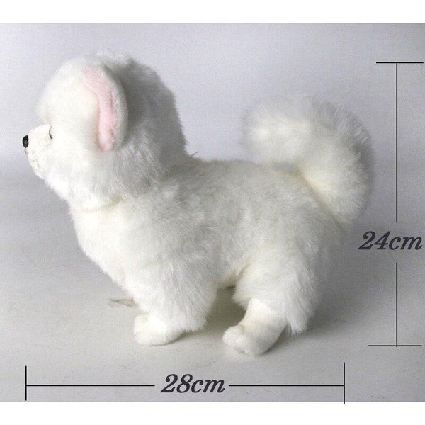 Plush Pomeranian Dog Doll Simulation Dog Stuffed Animal Toys Super Realistic Dog Toy For Pet Lovers Luxury Home Decor Snow White (28cm)