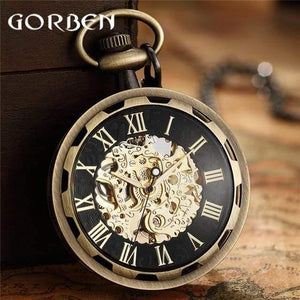 Planet Gates PM009 Skeleton Mechanical Fob Pocket Watch Roman Number Clock Pendant Hand-winding Men Women Chain Gift
