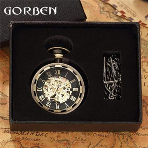 Planet Gates PM009 with box Skeleton Mechanical Fob Pocket Watch Roman Number Clock Pendant Hand-winding Men Women Chain Gift