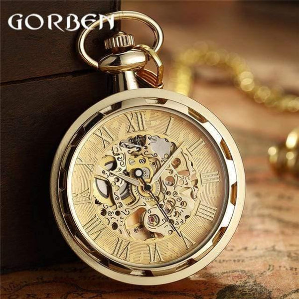 Planet Gates PM010 Skeleton Mechanical Fob Pocket Watch Roman Number Clock Pendant Hand-winding Men Women Chain Gift