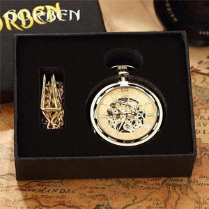 Planet Gates PM010 with box Skeleton Mechanical Fob Pocket Watch Roman Number Clock Pendant Hand-winding Men Women Chain Gift