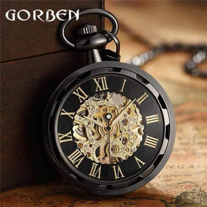 Planet Gates PM011 Skeleton Mechanical Fob Pocket Watch Roman Number Clock Pendant Hand-winding Men Women Chain Gift