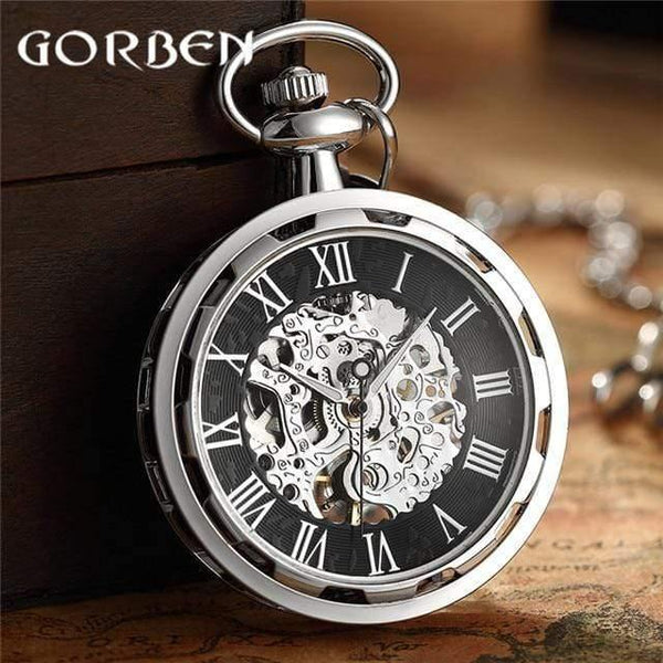 Planet Gates PM012 Skeleton Mechanical Fob Pocket Watch Roman Number Clock Pendant Hand-winding Men Women Chain Gift