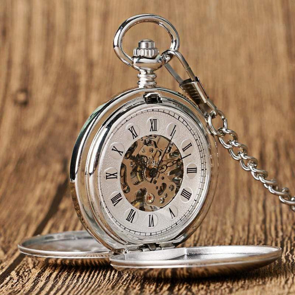 Planet Gates Pocket Watch Clock Women Wind Up Mechanical Hand Wind Smooth Silver Pendant white Dial Simple Stylish FOB