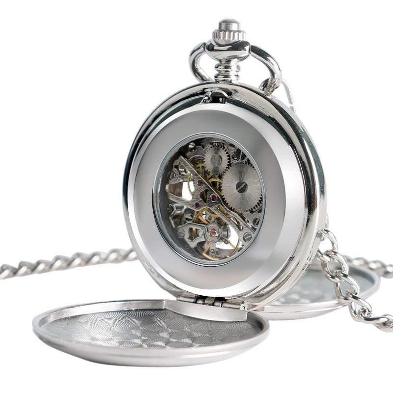 Planet Gates Pocket Watch Clock Women Wind Up Mechanical Hand Wind Smooth Silver Pendant white Dial Simple Stylish FOB