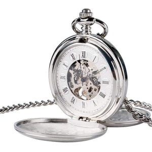 Planet Gates Pocket Watch Clock Women Wind Up Mechanical Hand Wind Smooth Silver Pendant white Dial Simple Stylish FOB