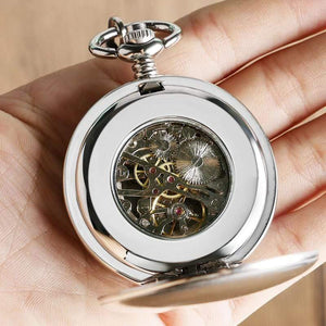 Planet Gates Pocket Watch Clock Women Wind Up Mechanical Hand Wind Smooth Silver Pendant white Dial Simple Stylish FOB