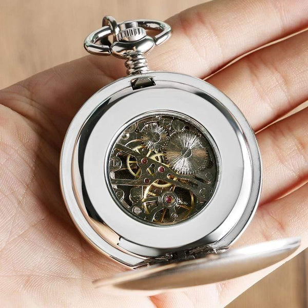 Planet Gates Pocket Watch Clock Women Wind Up Mechanical Hand Wind Smooth Silver Pendant white Dial Simple Stylish FOB
