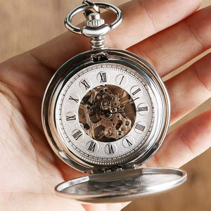 Planet Gates Pocket Watch Clock Women Wind Up Mechanical Hand Wind Smooth Silver Pendant white Dial Simple Stylish FOB