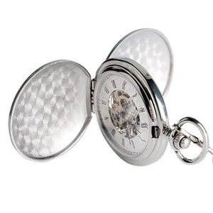 Planet Gates Pocket Watch Clock Women Wind Up Mechanical Hand Wind Smooth Silver Pendant white Dial Simple Stylish FOB