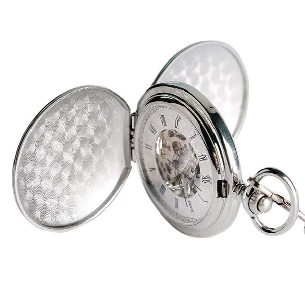 Planet Gates Pocket Watch Clock Women Wind Up Mechanical Hand Wind Smooth Silver Pendant white Dial Simple Stylish FOB