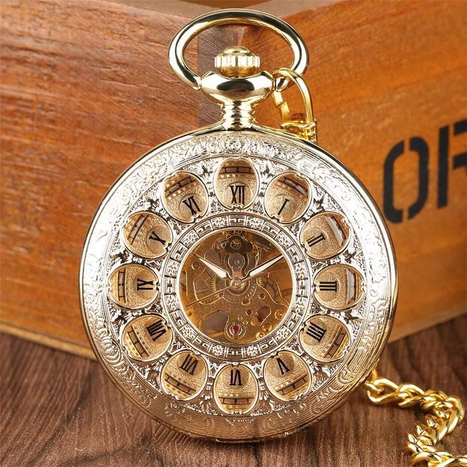 Planet Gates Pocket Watch Hollow Skeleton Hand Winding Pendant Watch Vintage Clock for Men Women