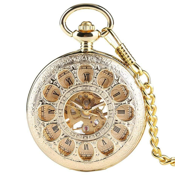 Planet Gates Pocket Watch Hollow Skeleton Hand Winding Pendant Watch Vintage Clock for Men Women