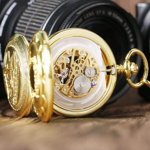 Planet Gates Pocket Watch Mechanical Hand Wind Gold Pendant FOB Double Hunter Necklace Chain Railway Men Women Clock relogio de bolso
