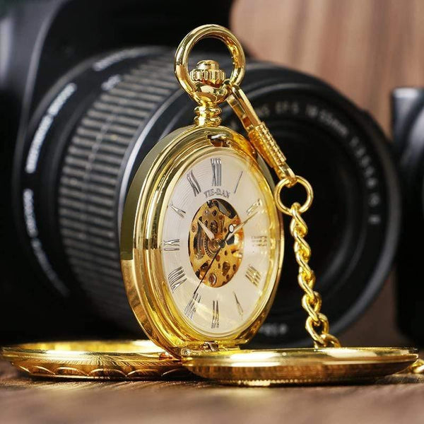 Planet Gates Pocket Watch Mechanical Hand Wind Gold Pendant FOB Double Hunter Necklace Chain Railway Men Women Clock relogio de bolso