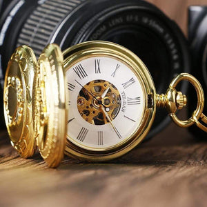 Planet Gates Pocket Watch Mechanical Hand Wind Gold Pendant FOB Double Hunter Necklace Chain Railway Men Women Clock relogio de bolso