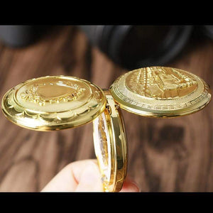 Planet Gates Pocket Watch Mechanical Hand Wind Gold Pendant FOB Double Hunter Necklace Chain Railway Men Women Clock relogio de bolso