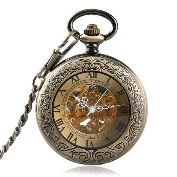 Planet Gates Pocket Watch Men Women Carving Skeleton Fashion Chain Stylish Fob Copper Xmas Exquisite Bronze Clock Gift
