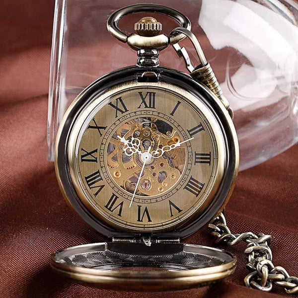 Planet Gates Pocket Watch Men Women Carving Skeleton Fashion Chain Stylish Fob Copper Xmas Exquisite Bronze Clock Gift