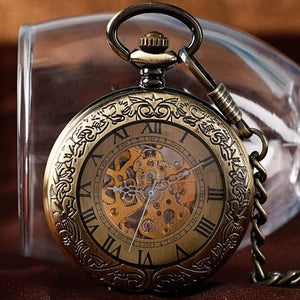 Planet Gates Pocket Watch Men Women Carving Skeleton Fashion Chain Stylish Fob Copper Xmas Exquisite Bronze Clock Gift
