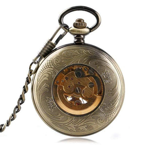 Planet Gates Pocket Watch Men Women Carving Skeleton Fashion Chain Stylish Fob Copper Xmas Exquisite Bronze Clock Gift