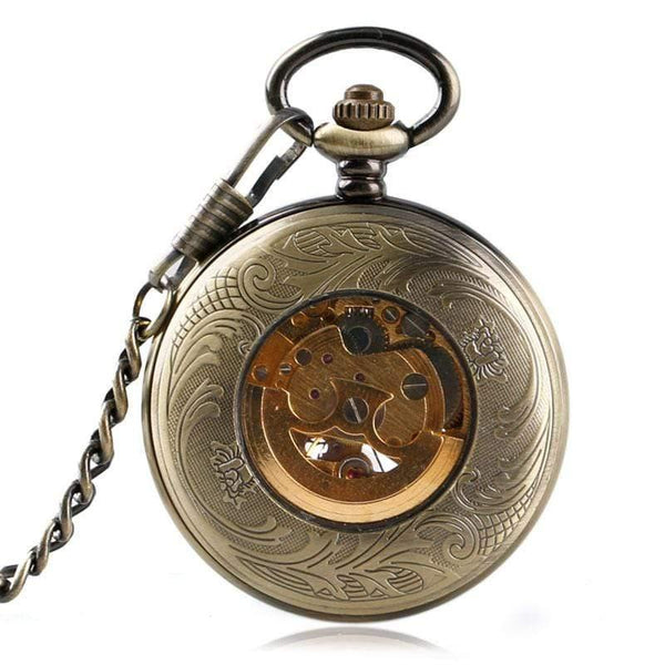 Planet Gates Pocket Watch Men Women Carving Skeleton Fashion Chain Stylish Fob Copper Xmas Exquisite Bronze Clock Gift