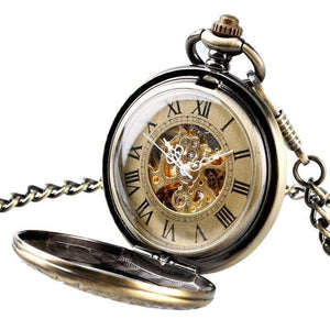 Planet Gates Pocket Watch Men Women Carving Skeleton Fashion Chain Stylish Fob Copper Xmas Exquisite Bronze Clock Gift