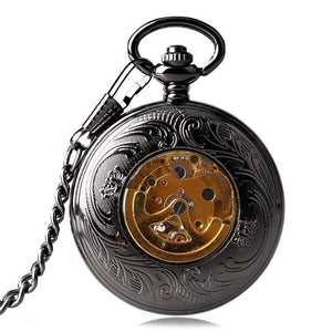 Planet Gates Pocket Watch Mens Carving Transparent Glass Cover Winding Fashion Automatic Steampunk Exquisite Fob Watch Gift