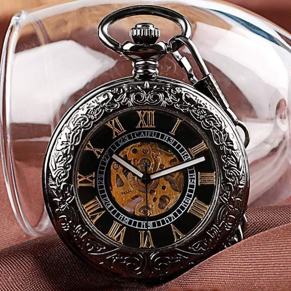 Planet Gates Pocket Watch Mens Carving Transparent Glass Cover Winding Fashion Automatic Steampunk Exquisite Fob Watch Gift