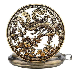 Planet Gates Pocket Watch Retro Hollow Phoenix with Peaony Carving Fob Chain Unique Art Clock Novel Lovers Friends Gifts