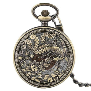 Planet Gates Pocket Watch Retro Hollow Phoenix with Peaony Carving Fob Chain Unique Art Clock Novel Lovers Friends Gifts