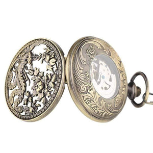 Planet Gates Pocket Watch Retro Hollow Phoenix with Peaony Carving Fob Chain Unique Art Clock Novel Lovers Friends Gifts