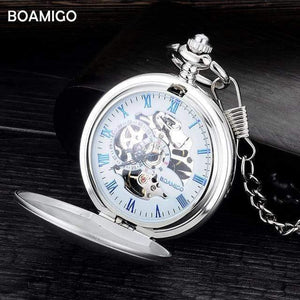 Planet Gates Pocket watches fashion mechanical hand wind skeleton watches  silver gift clock alloy case with chain